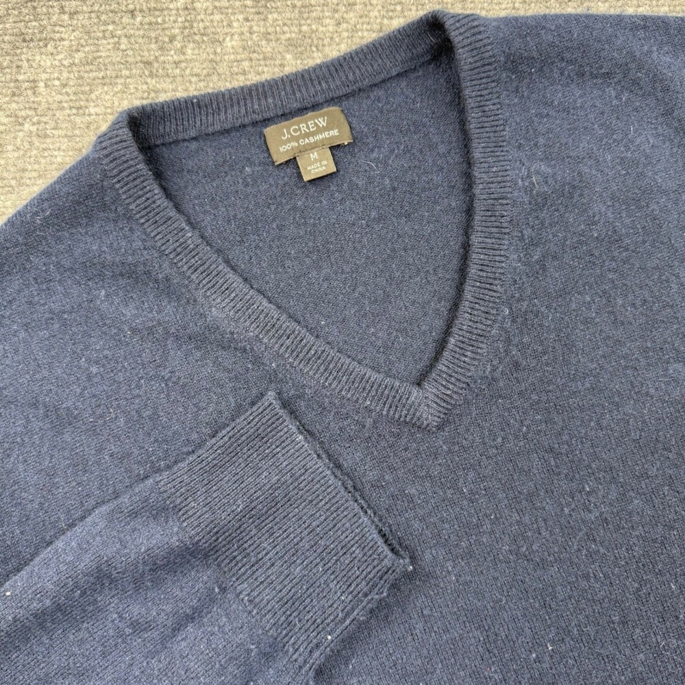 J Crew Mens Navy Blue 100% Cashmere V Neck Sweater Size Medium